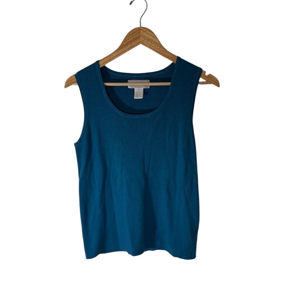 Passports Blue Tank Top Women XL Pink Ribbed Stretch Cotton Pullover